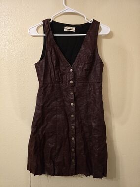Urban Outfitters Faux Leather Button-Front Mini Dress in Deep Wine